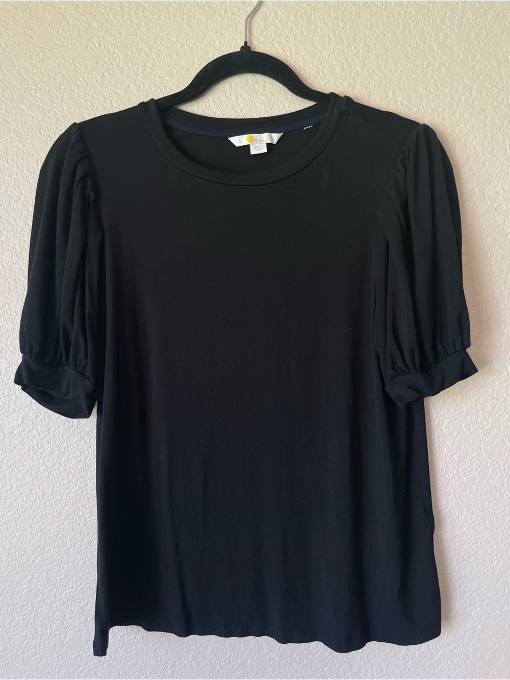 Boden Black Puff Sleeve Crewneck Stretch Tee